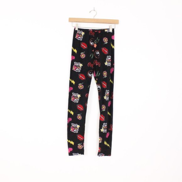 Girls 1st Kiss Retro Sticker Printed Black Legging - Picture 2 of 4